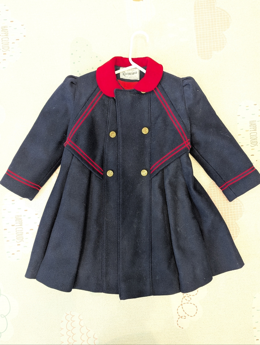 Navy & Red Girls' Double-Breasted Coat - Rothschild
